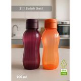 Suluk 2'li Set Su Şişesi Bpa Free Okul Suluğu Pp-5 Suluk Spor Okul Ofis Suluğu Mürdüm-Turuncu 900 ml