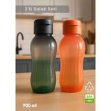 Suluk 2'li Set Su Şişesi Bpa Free Okul Suluğu Pp-5 Suluk Spor Okul Ofis Suluğu Siyah-Turuncu 900 ml - Çok Renkli - 1