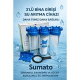 Sumato 3'lü Bina Girişi Daire Sayaç Girişi Silifoz Filtreli Kireç Önleyici Su Arıtma Cihazı 3/4ınch - Sediment, Silifoz, CTO