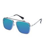 Sumato Aviator Güneş Gözlüğü Kadın Erkek Retro Çift Köprü Kare Metal Çerçeve İkiz Kirişler Aynalı Tonları, Yeşil Lensli Gümüş Çerçeve, Medium to Large