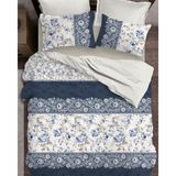 Sümbül Collection Çift Kişilik Lastikli Çarşaflı Nevresim Takımı - 185 x 220 cm - Krem - Lacivert