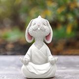Sume Dekoratif Yoga Yapan Tavşan Biblo Meditasyon Küçük Boy Tavşan Heykeli Ev Dekoru 8x12.5 Cm Beyaz