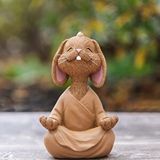 Sume Dekoratif Yoga Yapan Tavşan Biblo Meditasyon Küçük Boy Tavşan Heykeli Ev Dekoru 8x12.5 Cm Kahverengi