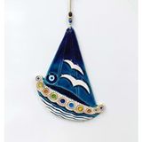 Sume Seramik Gemi Martı Ve Nazarlıklı Dekoratif Duvar Süsü 28x36 Cm