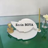 Sümen Ofis Için Doğal Beyaz Mermer Yaprak Isimlik Gold Tasarımlı Kalem ve Atatürk Biblo