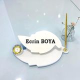 Sümen Ofis Için Doğal Beyaz Mermer Yaprak Isimlik Gold Tasarımlı Kalem ve Saat Li