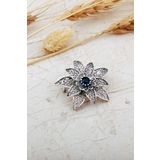 Sümer Telkari Safir Taşlı Lotus Telkari Elişi Gümüş Broş 358