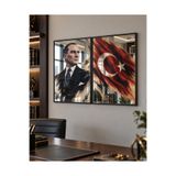 sümercam İstiklal Ruhu Atatürk ve Türk Bayrağı Aynalı Metal Tablo Seti 58x40 cm
