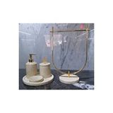 Sümeyra Marble Art Bej Mermer Banyo Seti 4lü Ve Bej Mermer Gold Detaylı Havluluk