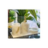 Sümeyra Marble Art BEYAZ MERMER BANYO SETİ-4 PARÇA-GOLD YAPRAK DETAYLI