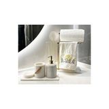 Sümeyra Marble Art Beyaz Mermer Banyo Seti-5 Parça Gold Yaprak Detaylı Havluluk