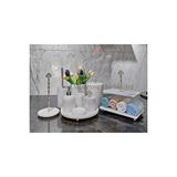 Sümeyra Marble Art BEYAZ MERMER BANYO SETİ- KATLI HAVLULUK-10 PARÇA- GÜMÜŞ DETAYLI