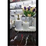 Sümeyra Marble Art Brillant White - Doğal Beyaz Mermer Banyo Seti | Gold | 8li |