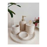 Sümeyra Marble Art Crema Golden - Doğal Bej Mermer Banyo Seti 5li