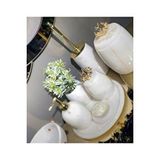 Sümeyra Marble Art Dekoratif Beyaz Mermer Banyo Seti Takımı 7 Li Gold Detaylı Tasarım Set
