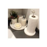 Sümeyra Marble Art Dekoratif Doğal Beyaz Mermer Banyo Seti Takımı 6lı