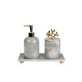 Sümeyra Marble Art Dekoratif Doğal Gri Mermer Banyo Seti Gold Mercan Detaylı 3lü Banyo Takımı