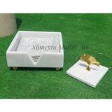 Sümeyra Marble Art Dekoratif Doğal Mermer Peçetelik Kare - Beyaz