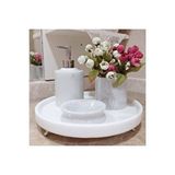 Sümeyra Marble Art Doğal Beyaz Üzeri Gri Geçişli Mermer Banyo Seti Ayaklı 4lü Takım