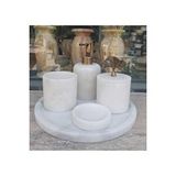Sümeyra Marble Art Eskitme Gold Detayli Beyaz Mermer Banyo Seti - 5 Parça