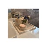 Sümeyra Marble Art Kare Tepsili Mermer Banyo Seti 4lü (tepsi Tek Parçadır, Yapıştırma Değildir) Beyaz