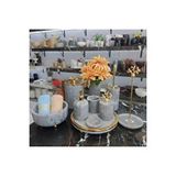 Sümeyra Marble Art Light Grey Golden - Doğal Gri Mermer Banyo Seti | 10lu | Gold Metal Kasnak Detaylı
