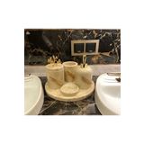 Sümeyra Marble Art PERLA- DOĞAL BEJ MERMER BANYO SETİ- 5 PARÇA- GOLD YAPRAK DETAYLI