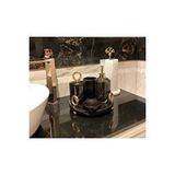 Sümeyra Marble Art Sapphire Black - Doğal Siyah Mermer Banyo Seti | 5li | Boncuk Ayaklı | Gold Halkalı |
