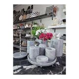 Sümeyra Marble Art Space Grey - Doğal Gri Mermer Banyo Seti | 9lu | Mermer Vazo | Mermer Havluluk | Silver |