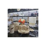Sümeyra Marble Art Sumeria - Doğal Bej Mermer Banyo Seti | 9 Parça | Gold | Mermer Vazo | Metal Askılı Havluluk | Altın
