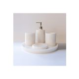 Sümeyra Marble Art White - Doğal Beyaz Mermer 5li Banyo Seti