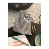 Sumicorn Design Bej Pötikareli Çevre Dostu Bez Keten Büzgülü Ipli Düzenleyici Kese,hediye Kesesi,makyaj Çantası