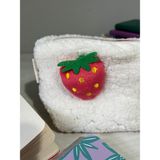 Sumicorn Design Çilek Peluş Yıkanabilir Fermuarlı Pötikare Astarlı Bez Kalemlik Kalem Kutusu Cüzdan Makyaj Çantası - Kırmızı