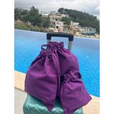 Sumicorn Design Ekolojik Keten Bez Kese, Büzgülü Ipli Bavul Düzenleyici Kese,seyahat Çantası,3'lü Set - Mor