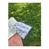 Sumicorn Design Kiraz Desenli Çevre Dostu Bez Kese,Poplin Büzgülü İpli Düzenleyici Kese,Hediye Kesesi,Makyaj Çantası