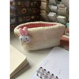 Sumicorn Design Pembe Tavşan Peluş Yıkanabilir Fermuarlı Pötikare Astarlı Kalem Kutusu Makyaj Çantası