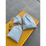 Sumicorn Design Pötikareli Ekolojik Bez Kese, Büzgülü Ipli Bavul Düzenleyici Kese,seyahat Çantası,3'lü Set - Mavi