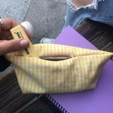 Sumicorn Design Sarı Pötikareli Yıkanabilir Fermuarlı Tek Gözlü Bez Kalemlik Kalem Kutusu Cüzdan Makyaj Çantası