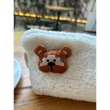 Sumicorn Design Sevimli Ayıcık Peluş Yıkanabilir Fermuarlı Pötikare Astarlı Bez Kalemlik Kalem Kutusu Makyaj Çantası - Kahve