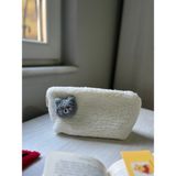 Sumicorn Design Sevimli Peluş Yıkanabilir Fermuarlı Pötikare Astarlı Bez Kalemlik Kalem Kutusu Cüzdan Makyaj Çantası