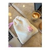 Sumicorn Design Sevimli Pembe Tavşan Peluş Pötikareli Astarlı Büzgülü İpli Düzenleyici Kese Makyaj Çantası