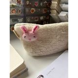 Sumicorn Design Sevimli Tavşan Peluş Yıkanabilir Fermuarlı Pötikare Astarlı Bez Kalemlik Kalem Kutusu Makyaj Çantası - 6GA-Pembe