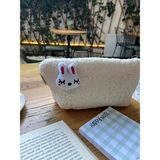Sumicorn Design Sevimli Tavşan Peluş Yıkanabilir Fermuarlı Pötikare Astarlı Bez Kalemlik Kalem Kutusu Makyaj Çantası - Açık Pembe