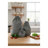 Sumicorn Design Siyah Pötikareli Ekolojik Bez Kese,çevre Dostu Bez Kese,büzgülü Bez Poşet,düzenleyici Kese (3lü Set)