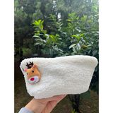 Sumicorn Design Yılbaşı Geyik Peluş Yıkanabilir Fermuarlı Kareli Astarlı Kalemlik Kalem Kutusu Cüzdan Makyaj Çantası - Kahve