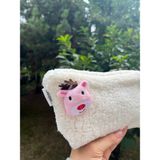 Sumicorn Design Yılbaşı Geyik Peluş Yıkanabilir Fermuarlı Kareli Astarlı Kalemlik Kalem Kutusu Cüzdan Makyaj Çantası - Pembe