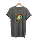 Summer Vibes Baskılı Yazlık Tatil Deniz %100 Pamuk Regular Fit Bisiklet Yaka T-Shirt - Gri