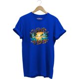 Summer Vibes Baskılı Yazlık Tatil Deniz %100 Pamuk Regular Fit Bisiklet Yaka T-Shirt - Mavi