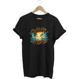 Summer Vibes Baskılı Yazlık Tatil Deniz %100 Pamuk Regular Fit Bisiklet Yaka T-Shirt - Siyah