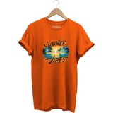 Summer Vibes Baskılı Yazlık Tatil Deniz %100 Pamuk Regular Fit Bisiklet Yaka T-Shirt - XL - Turuncu